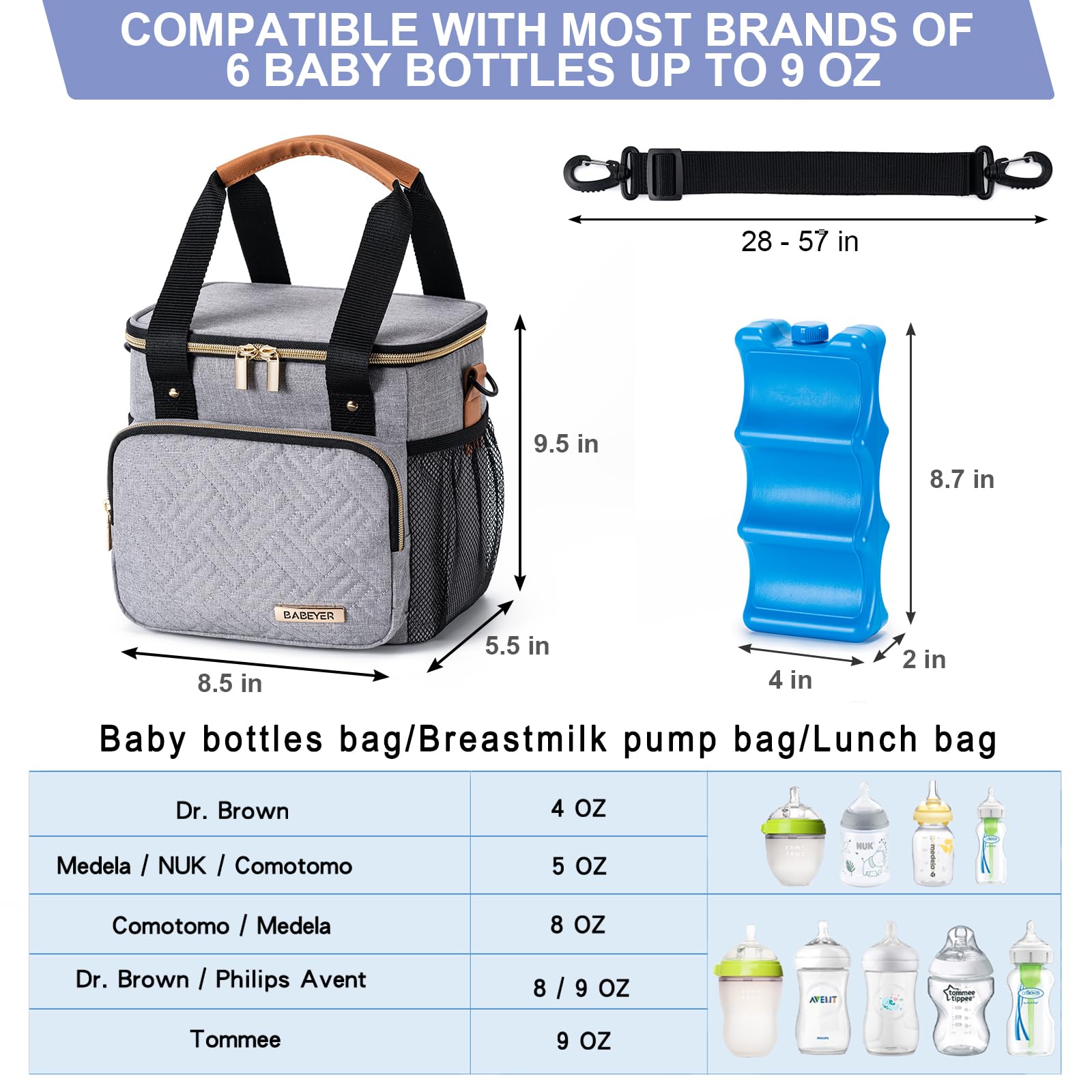 BABEYER breastmilk cooler bag open design for easy bottle access