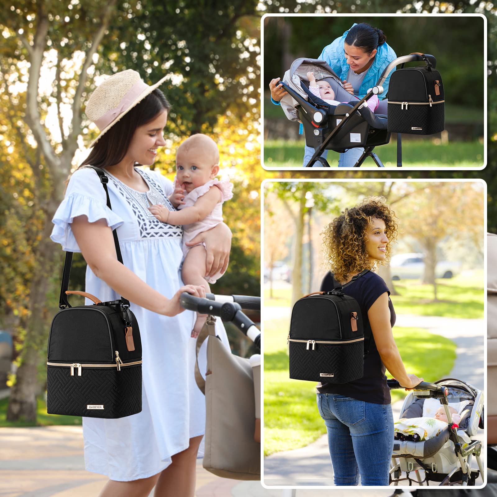 BABEYER Breastmilk Cooler Bag adjustable shoulder strap for hands-free carrying.