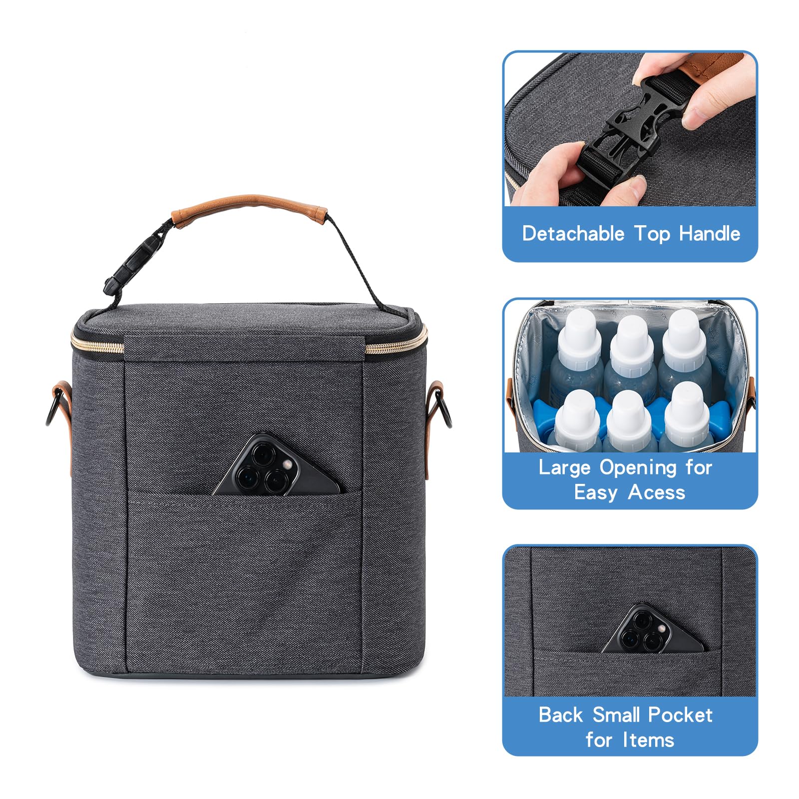 BABEYER breastmilk cooler bag features adjustable shoulder strap for comfortable carrying.