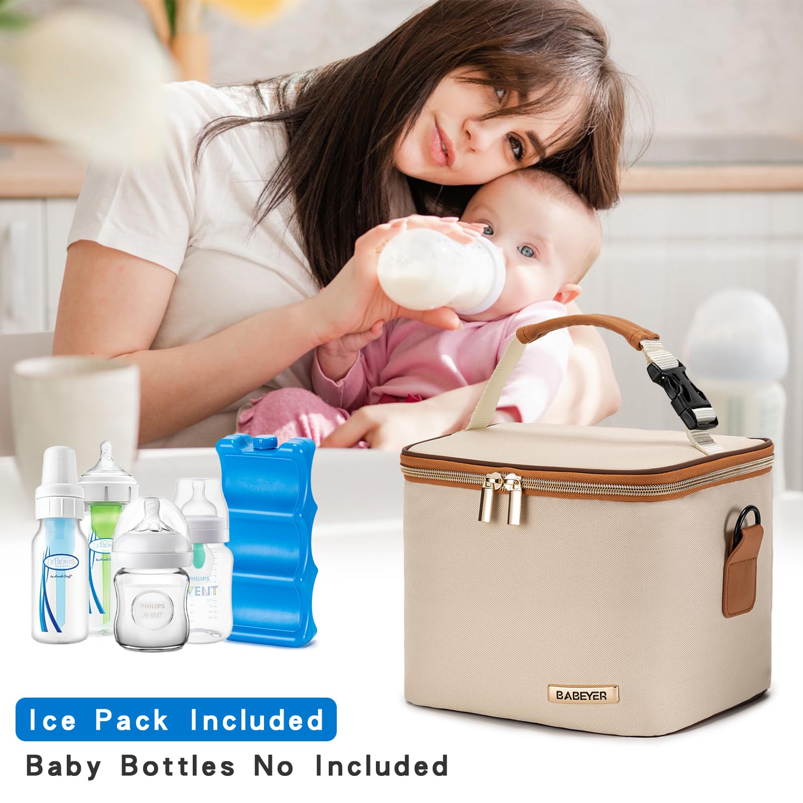 BABEYER breastmilk-cooler bag side pocket stores essentials.