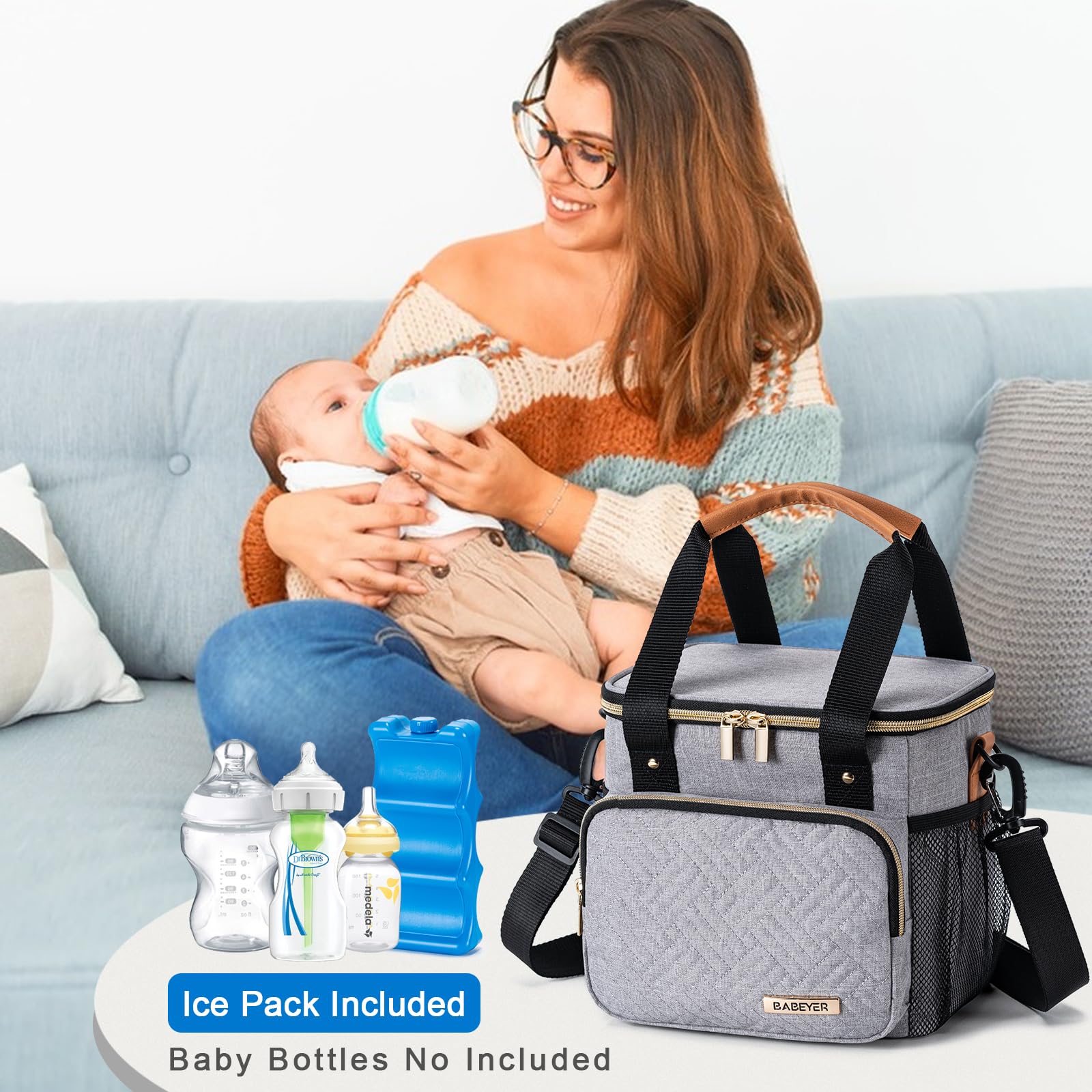 BABEYER breastmilk cooler bag side pocket fits phone and keys