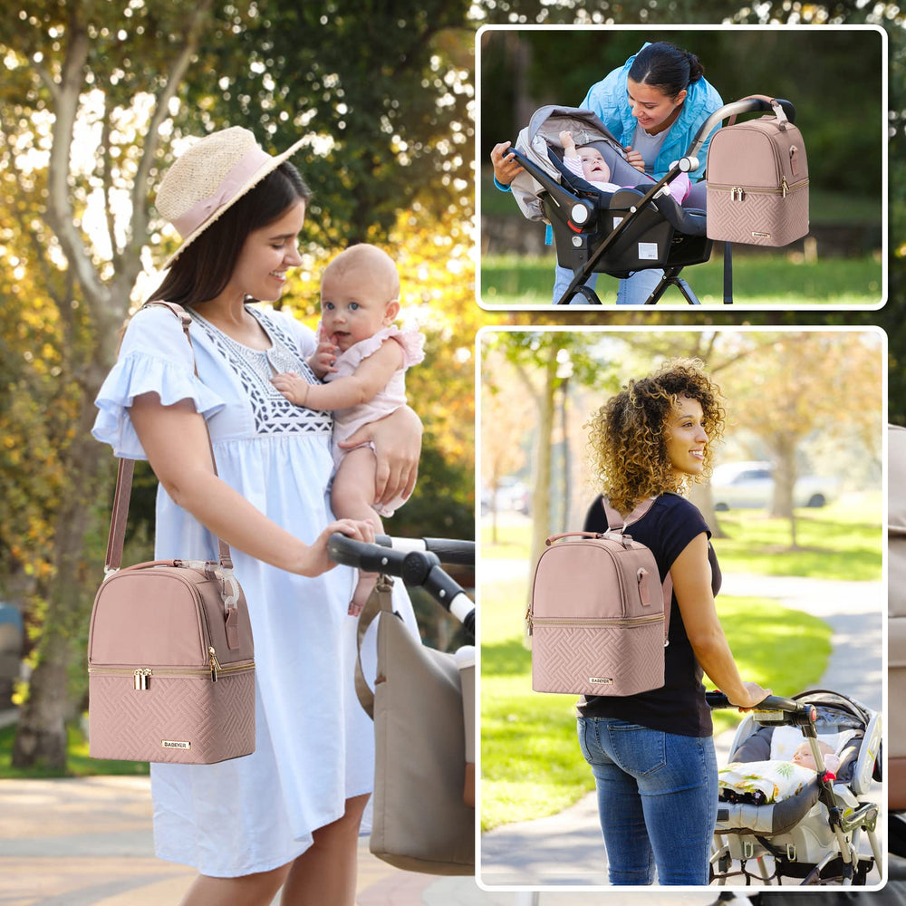 BABEYER breastmilk cooler bag includes a stroller-ready detachable handle for easy transport.
