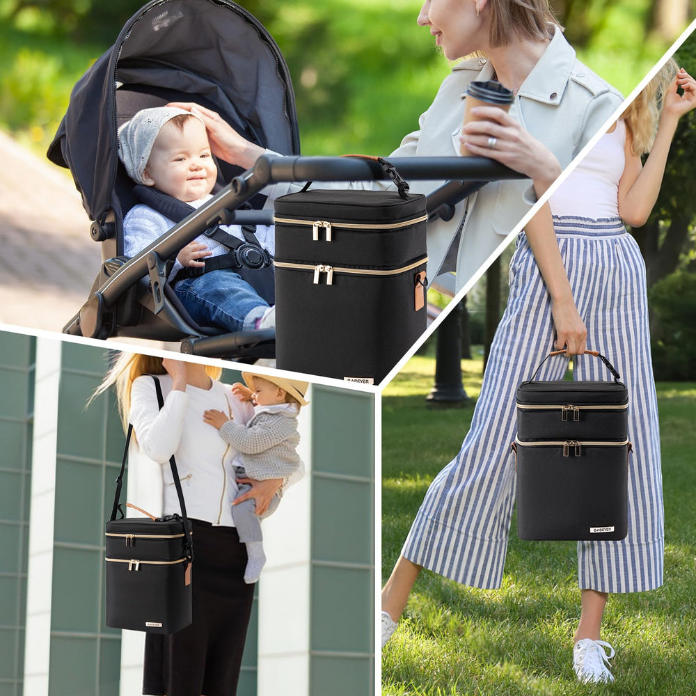 BABEYER breastmilk cooler bag in sleek black fits busy mom lifestyle.