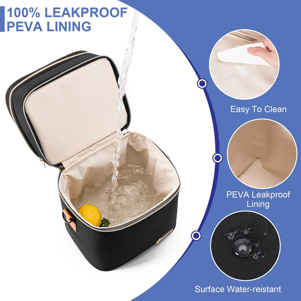BABEYER breastmilk cooler bag two-layer design showing upper lunch area and lower bottle storage.