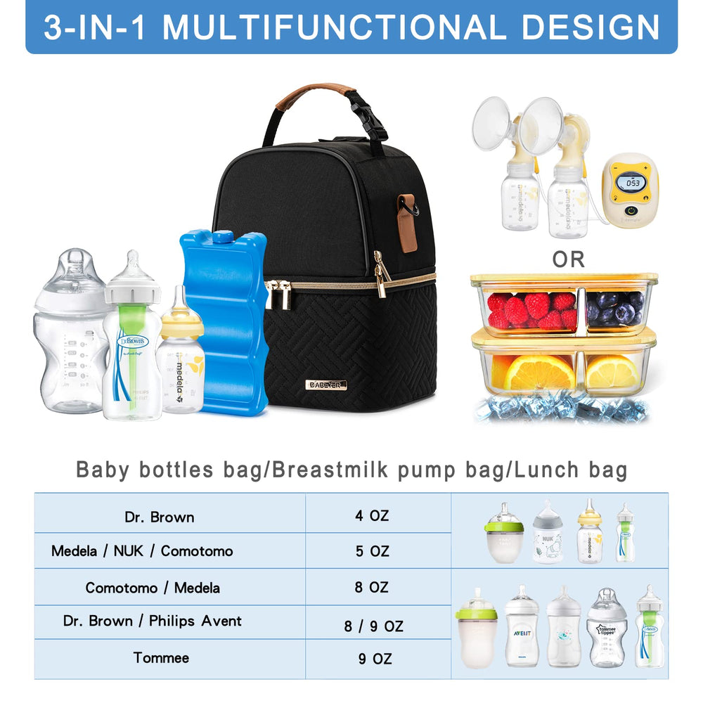 BABEYER Breastmilk Cooler Bag upper compartment keeps pumps and parts organized on the go.