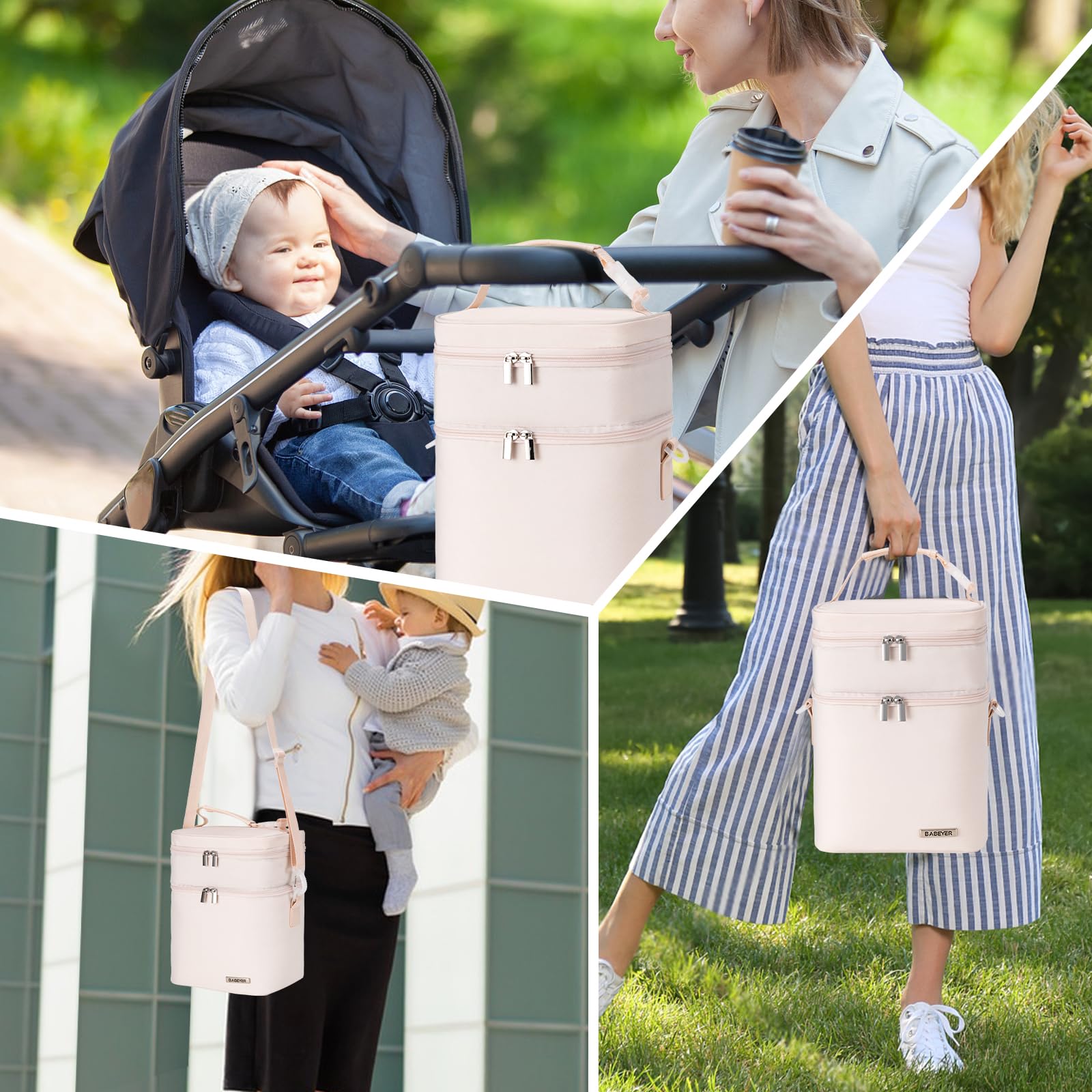 BABEYER two-layer bag design keeps snacks and bottles organized