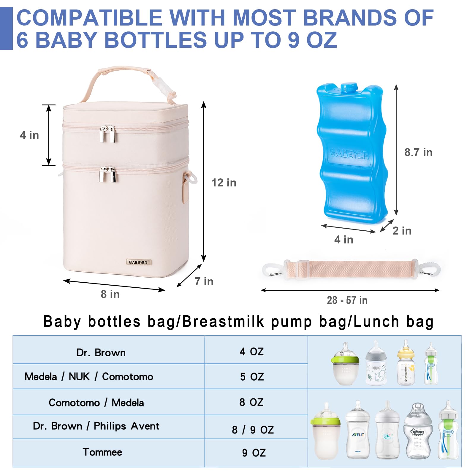 BABEYER waterproof PEVA interior prevents leaks and wipes clean