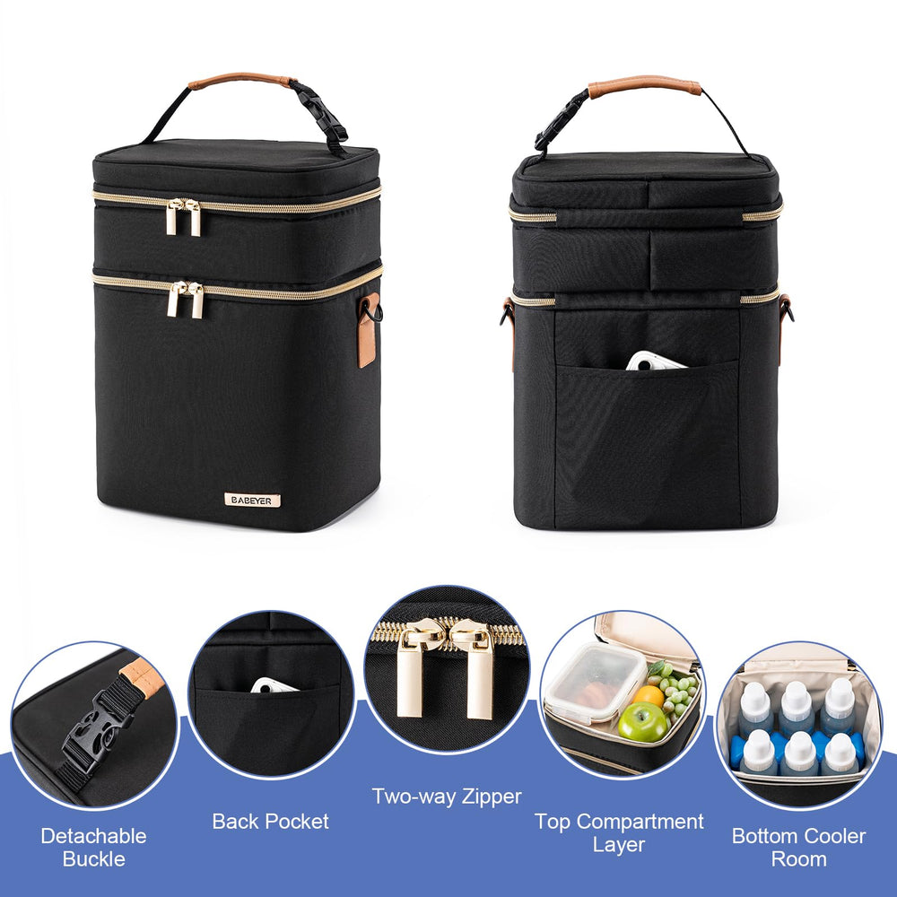 BABEYER breastmilk cooler bag waterproof lining preventing leaks during travel.