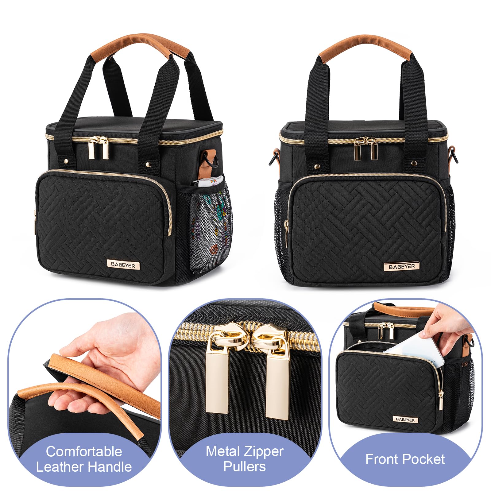 BABEYER bag has waterproof, wipe-clean lining for quick cleanup.