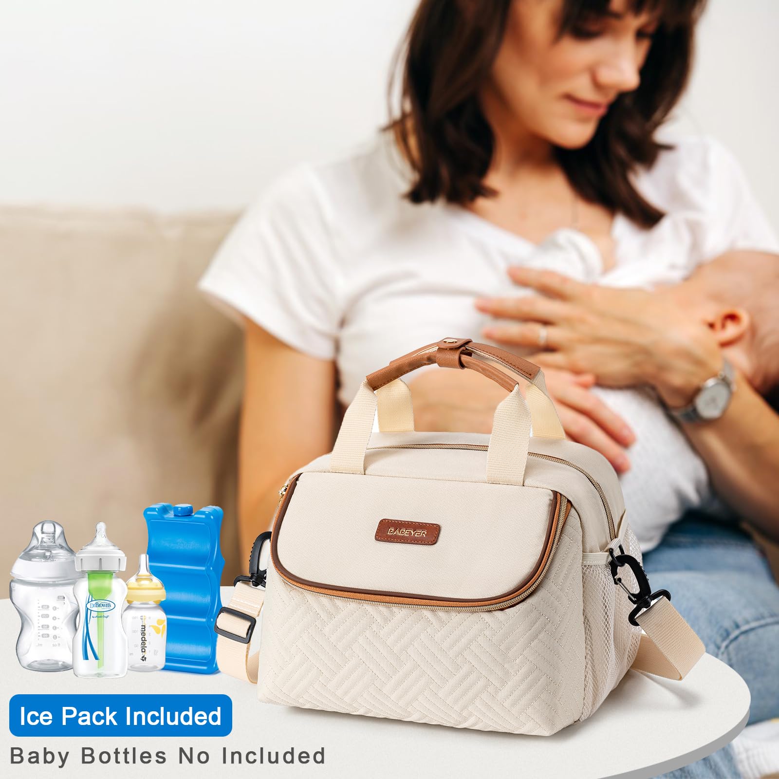 BABEYER cooler bag wearability image highlights adjustable strap for cross-body carrying.