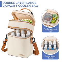 BABEYER breastmilk cooler bag upper layer organizes snacks and containers.