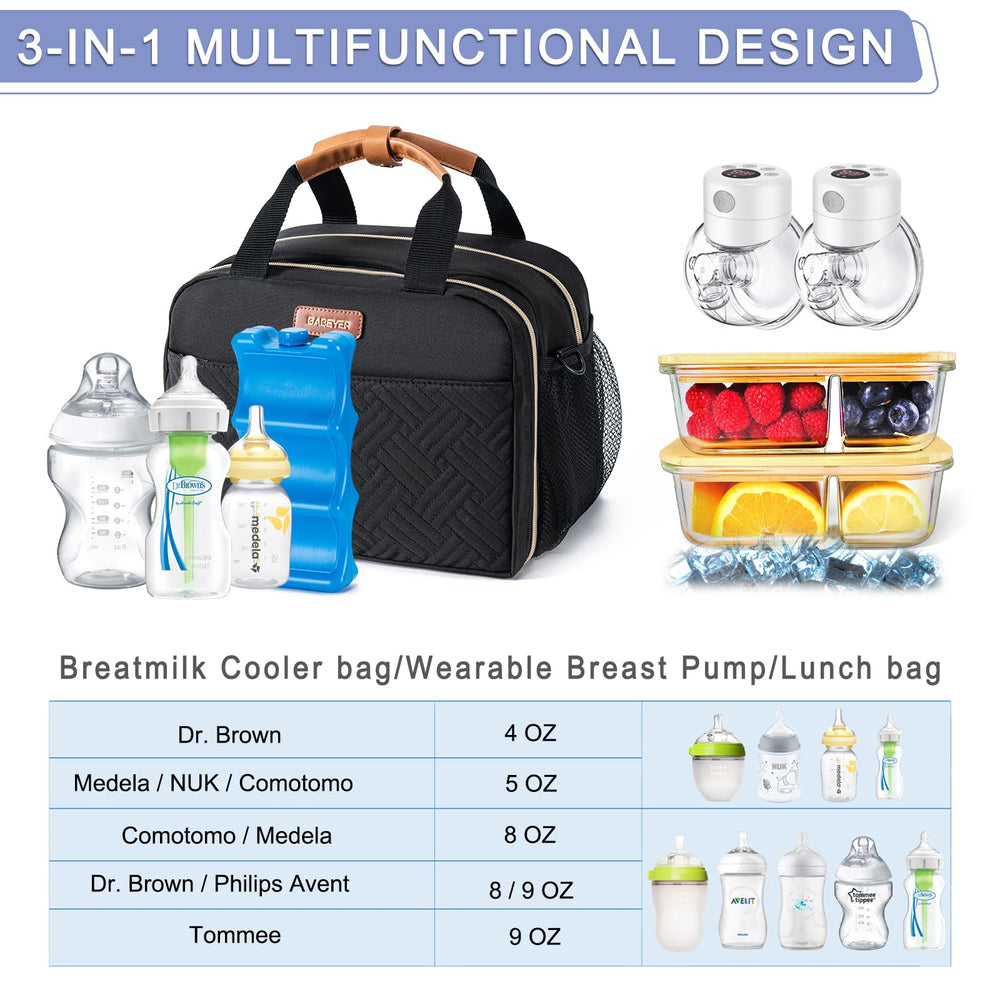 BABEYER cooler bag exterior in black highlights durable, easy-clean material for daily use.