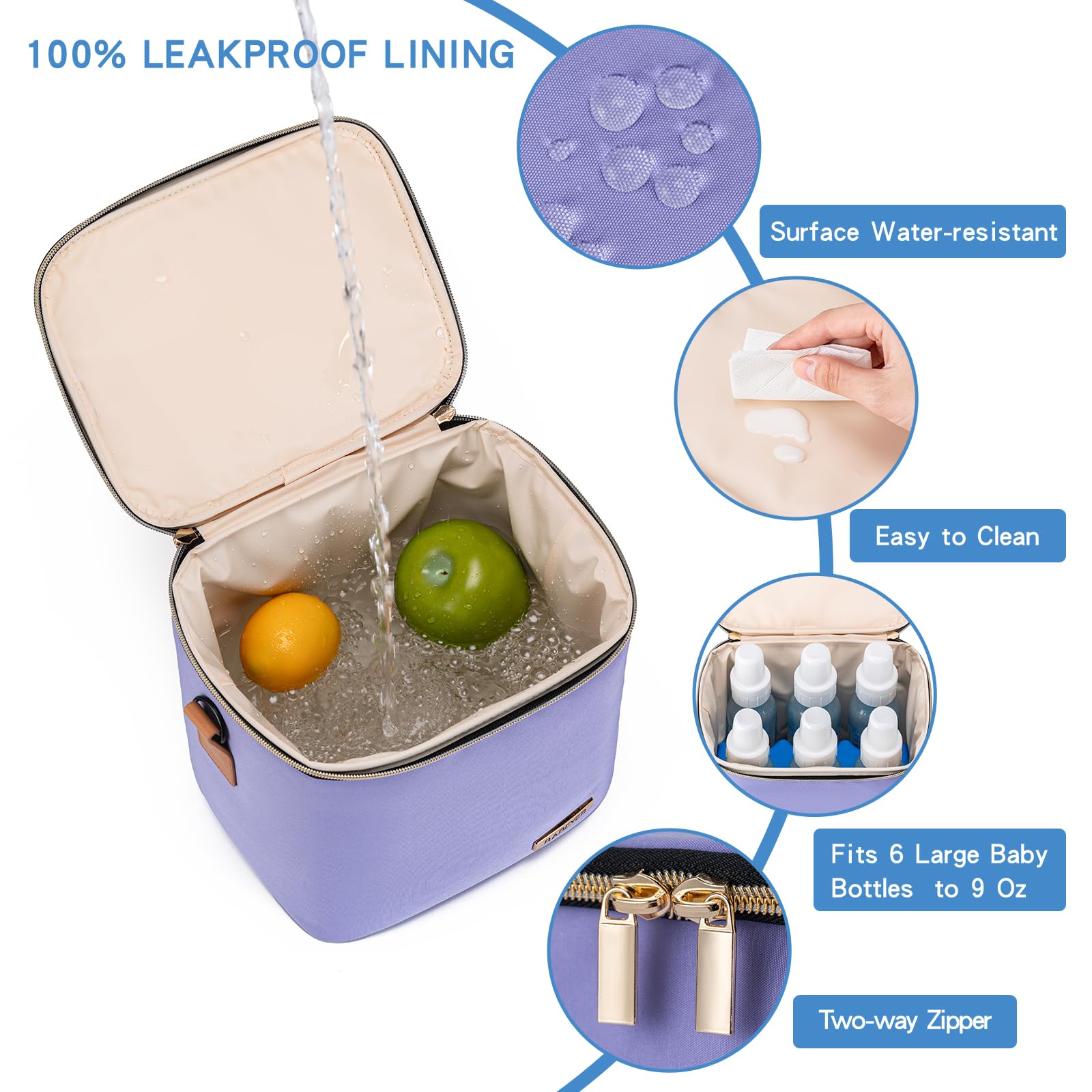 BABEYER cooler bag detachable top handle enables quick stroller access.