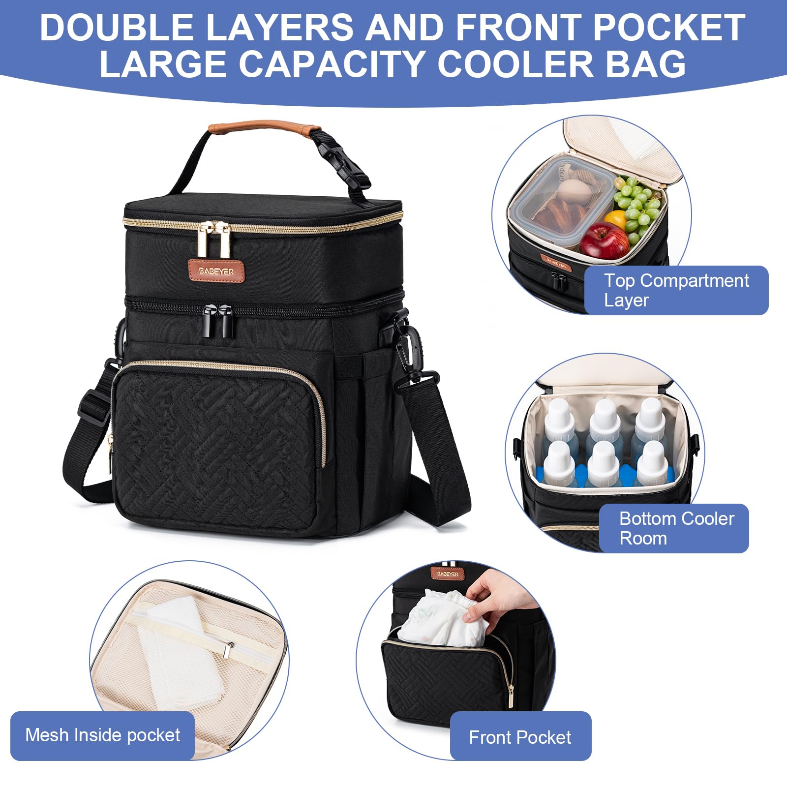 BABEYER insulated breastmilk cooler bag dual compartments organizes bottles and snacks