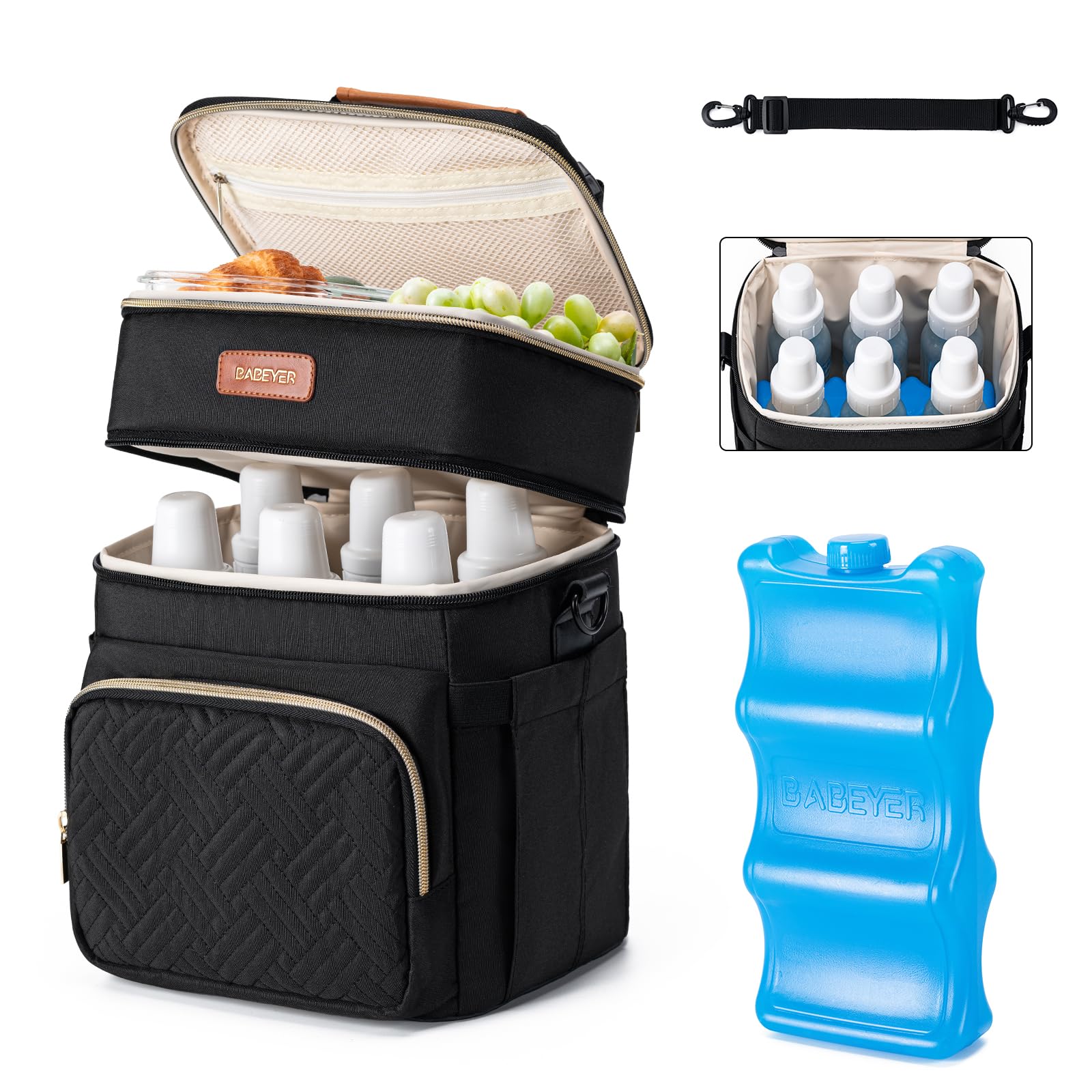 BABEYER insulated breastmilk cooler bag top view highlights compact travel-ready design