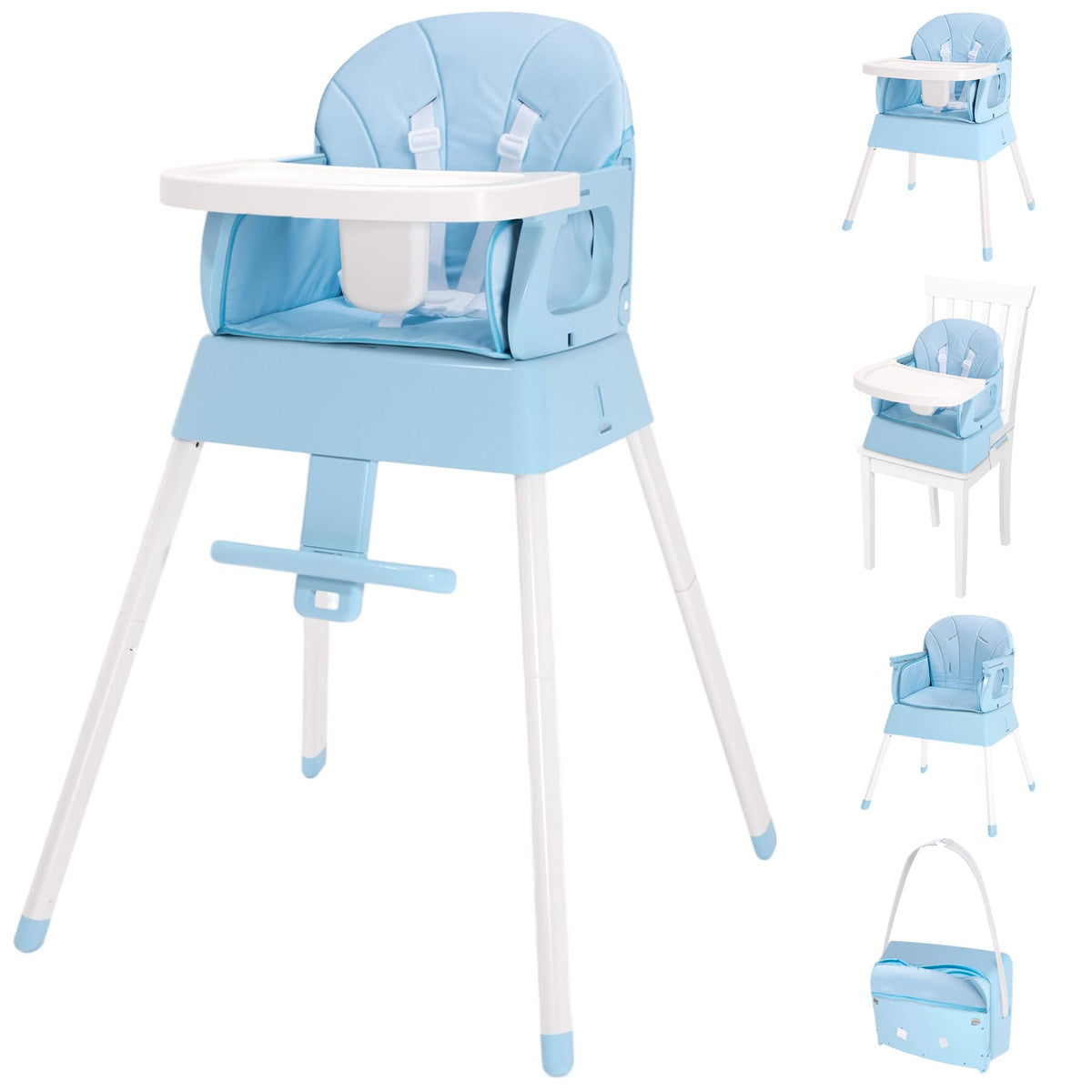 BABHAMNESS 5-in-1 foldable high chair front view shows sturdy frame and compact storage.