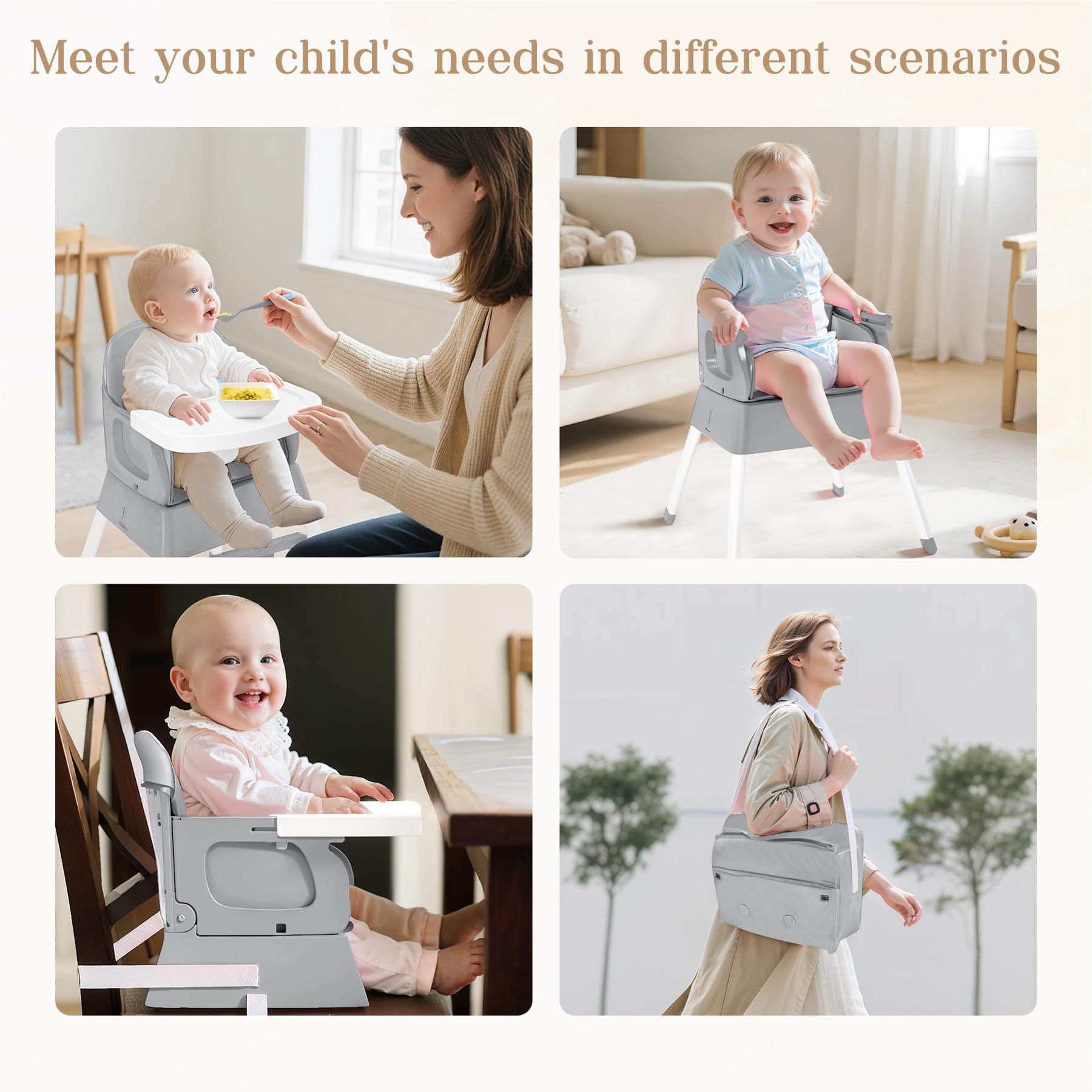 BABHAMNESS 5in1-foldable-high-chair-portable-grey lightweight design for travel and visits