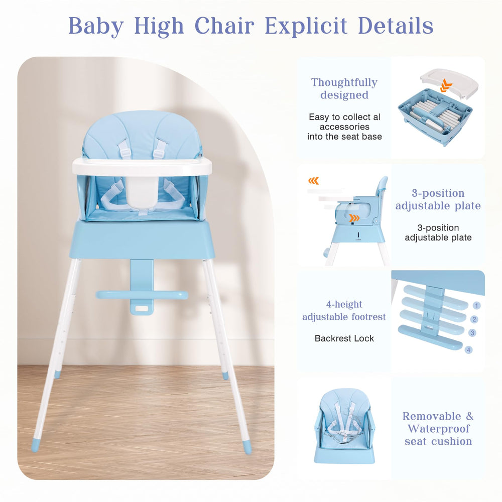 BABHAMNESS removable tray dining setup highlights easy cleaning and adjustable positions.