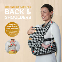 BabieBoo baby carrier back-carry position supports longer wear with balanced weight distribution for busy days