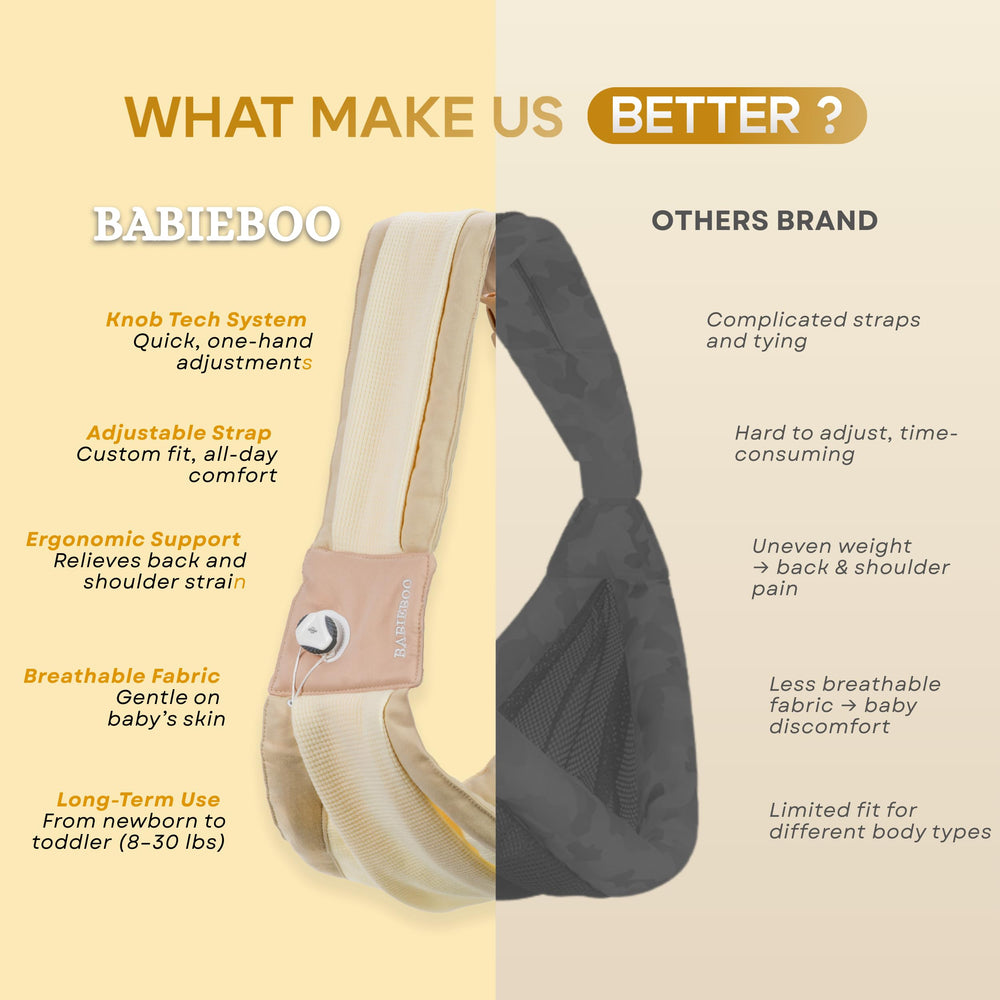 BabieBoo in-use shot demonstrates secure, hands-free carrying for shopping and errands