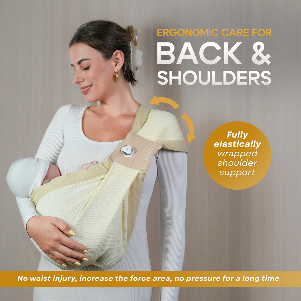BabieBoo beige nursing-cover image demonstrates discreet breastfeeding on the go