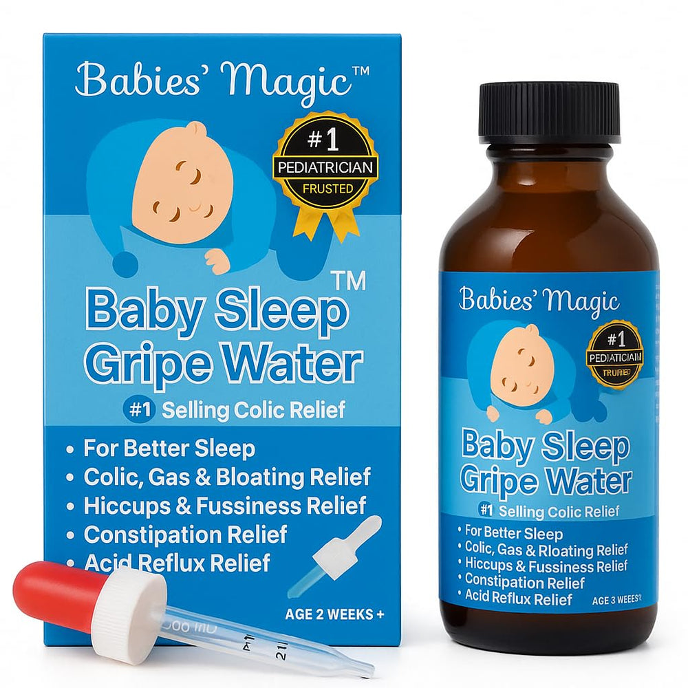 Babies' Magic Tea trusted-by-pediatricians badge signals reliable infant comfort