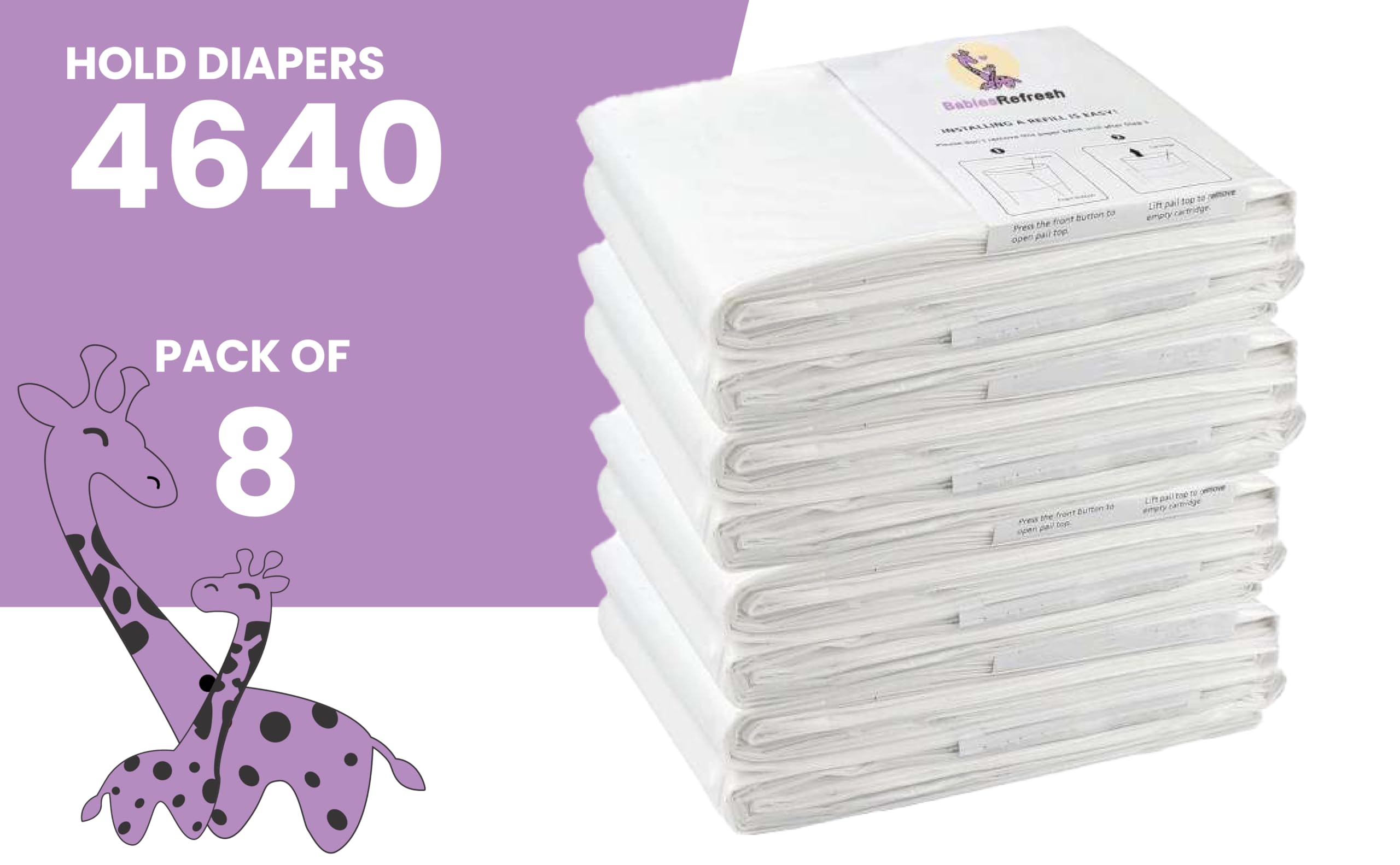 BabiesRefresh DEKOR PLUS refill indicating 4640 diaper capacity for savings.