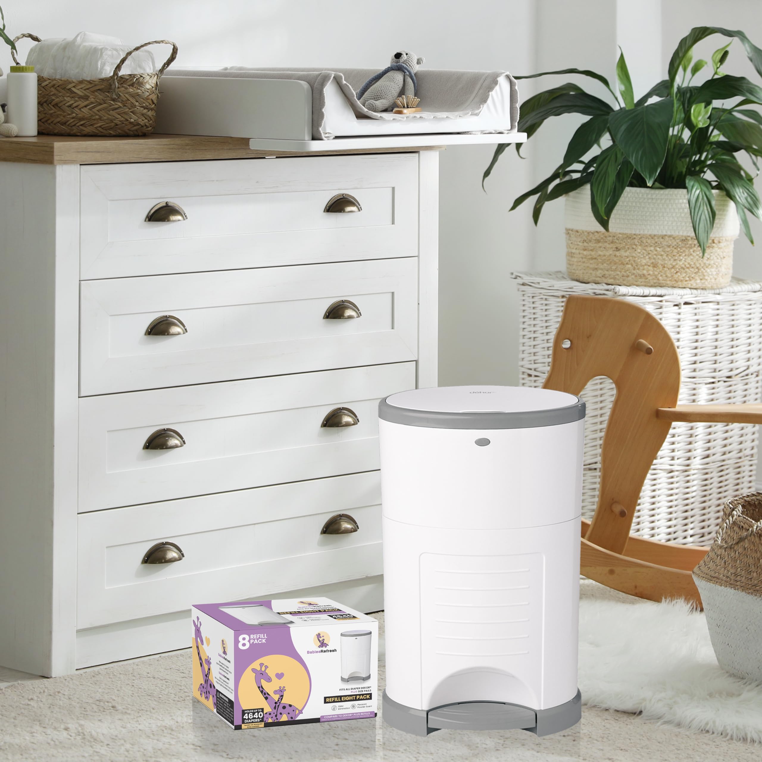 BabiesRefresh refill with odor absorber demonstrated for fresh nursery scent.