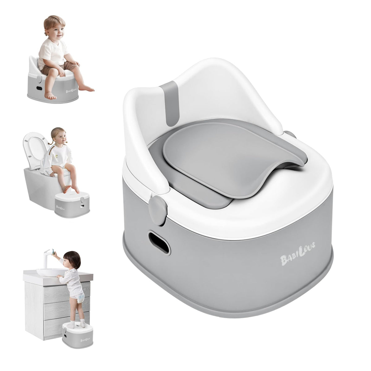 Babilous 3in1 potty toilet with removable bowl for easy cleaning.