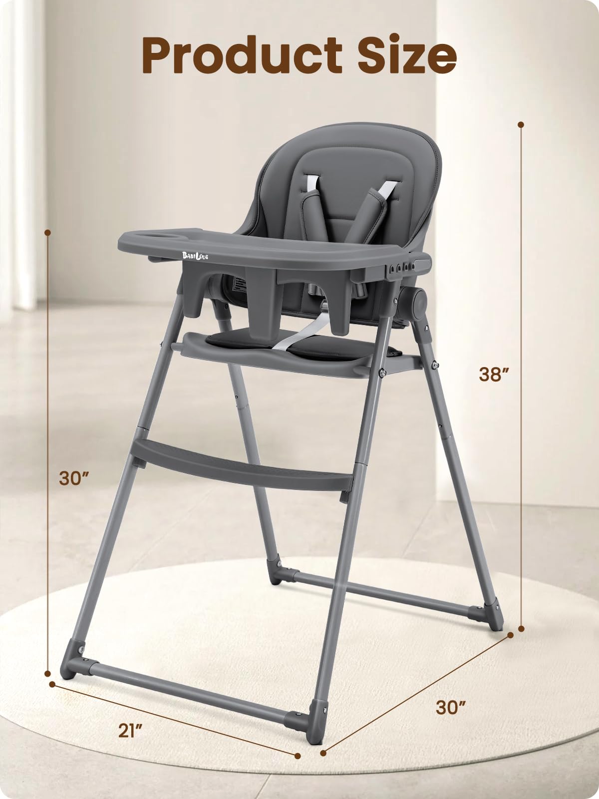 Babilous foldable high chair designed to match standard table height for family meals.
