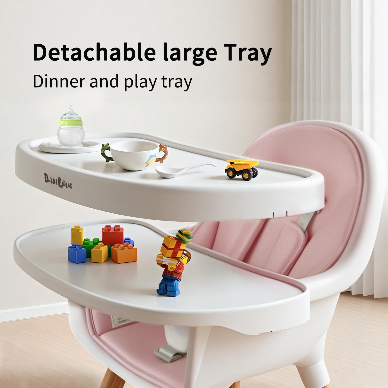 Babilous high chair 5-point harness keeps little explorers secure during meals.