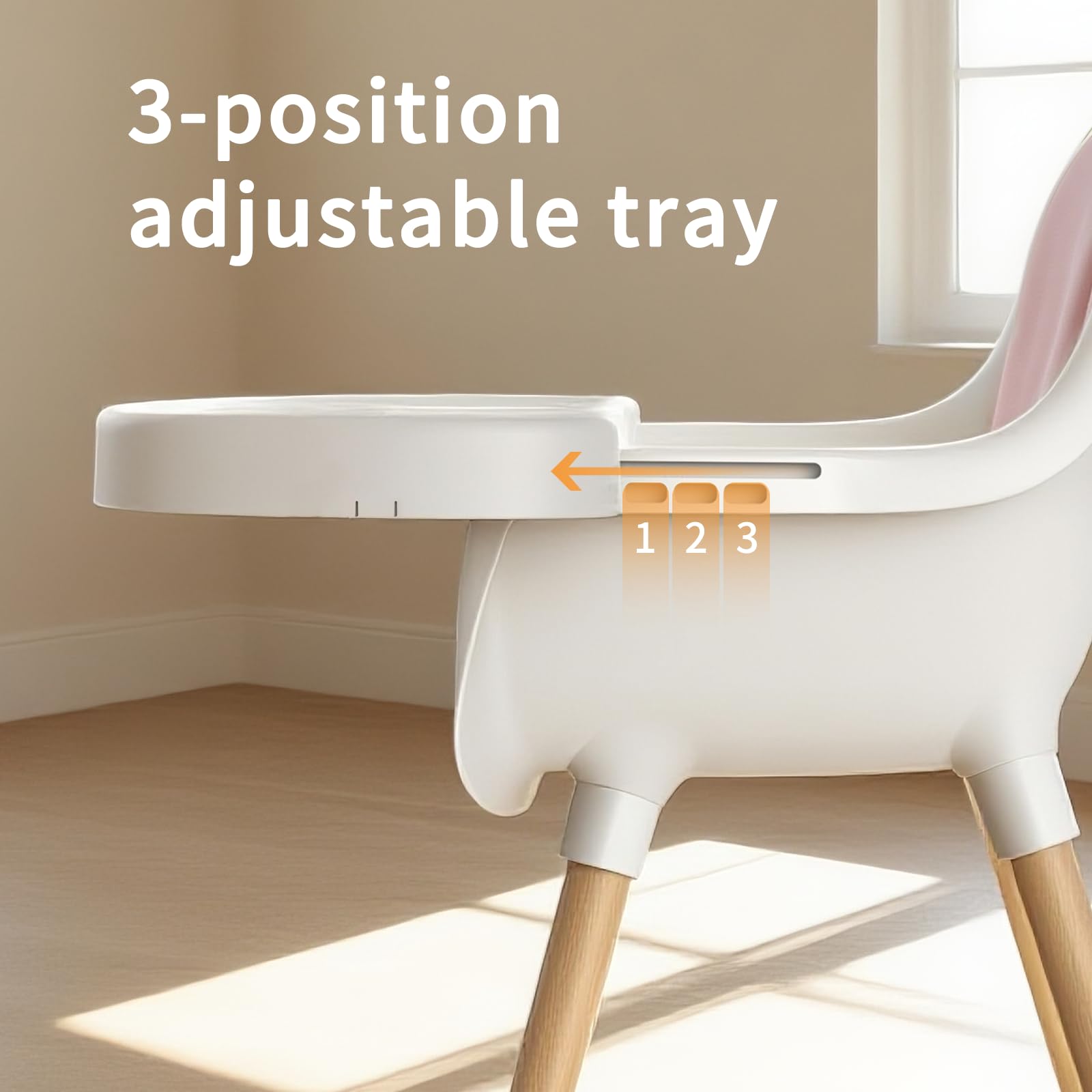 Babilous high chair dishwasher-safe tray speeds up kitchen cleanup.