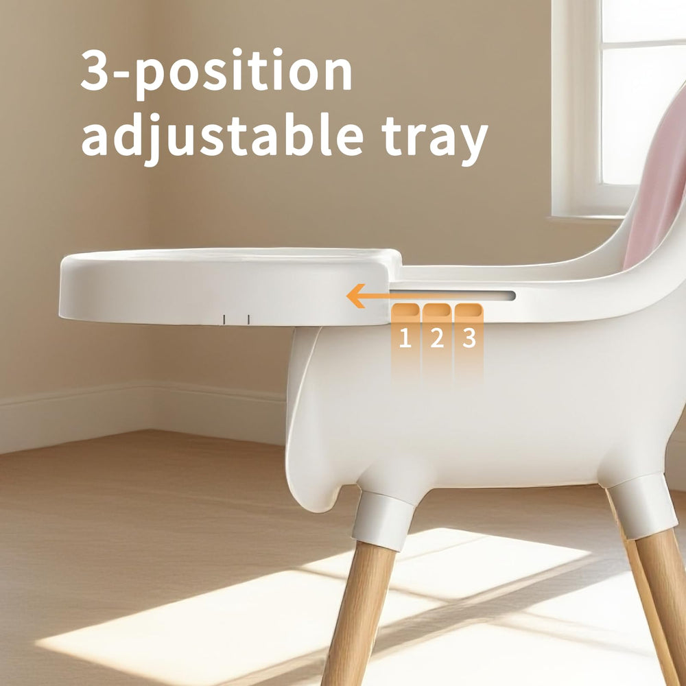 Babilous high chair dishwasher-safe tray speeds up kitchen cleanup.