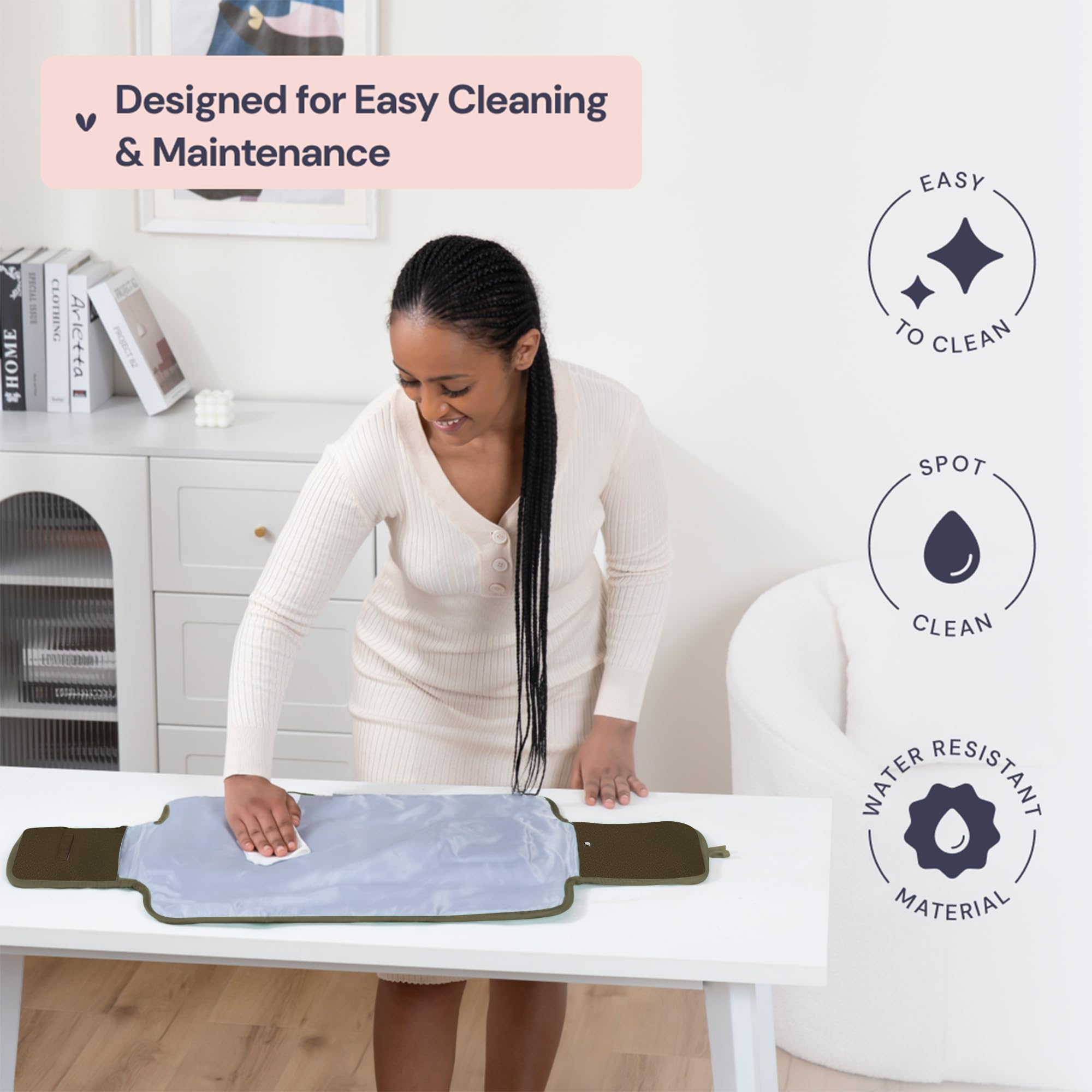 BabbleRoo sage birdy pattern offers cute visuals during diaper changes.