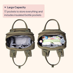 Bableroo army green changing pad unfolded for on-the-go diaper changes.