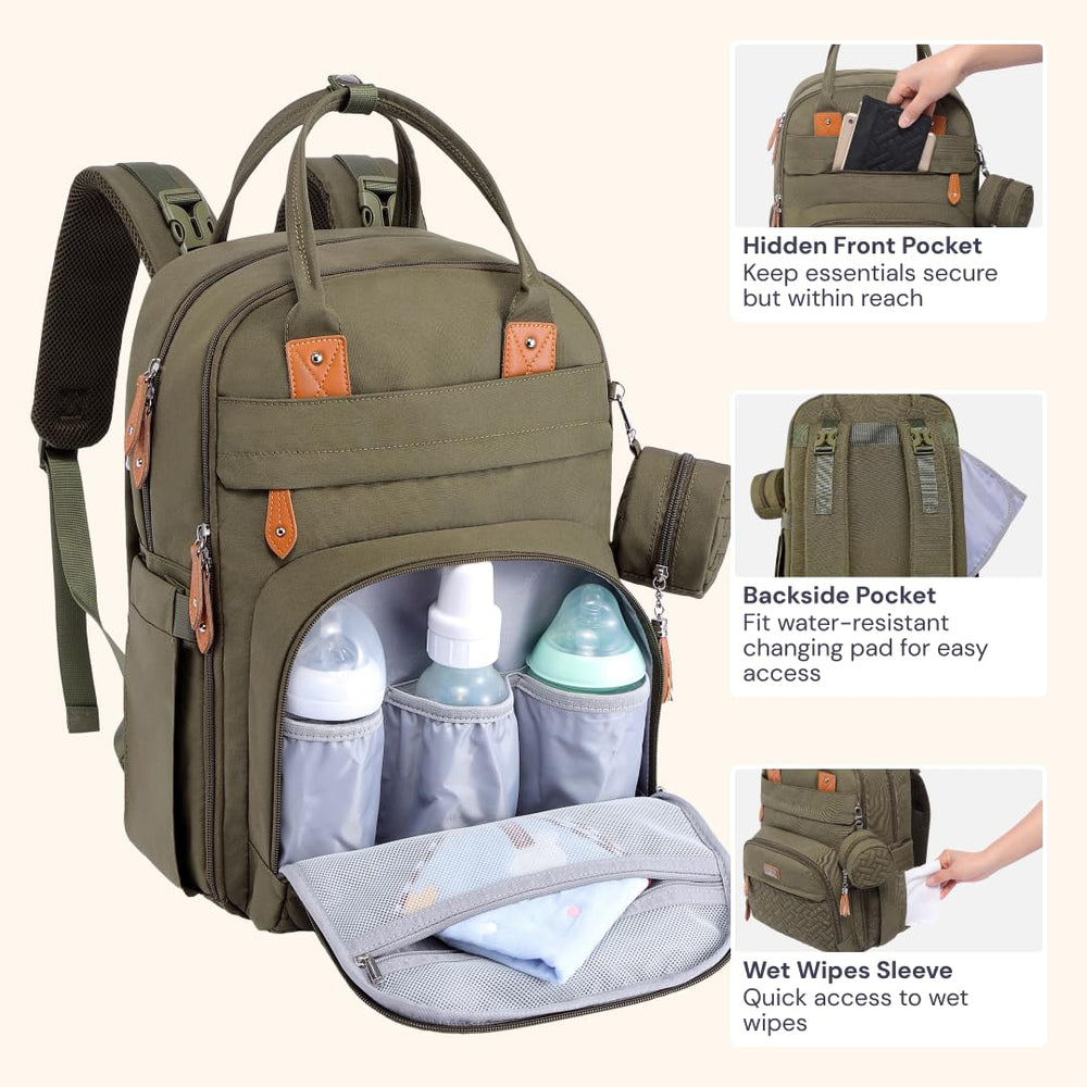 Bableroo army green insulated bottle pockets keep drinks at the right temperature.