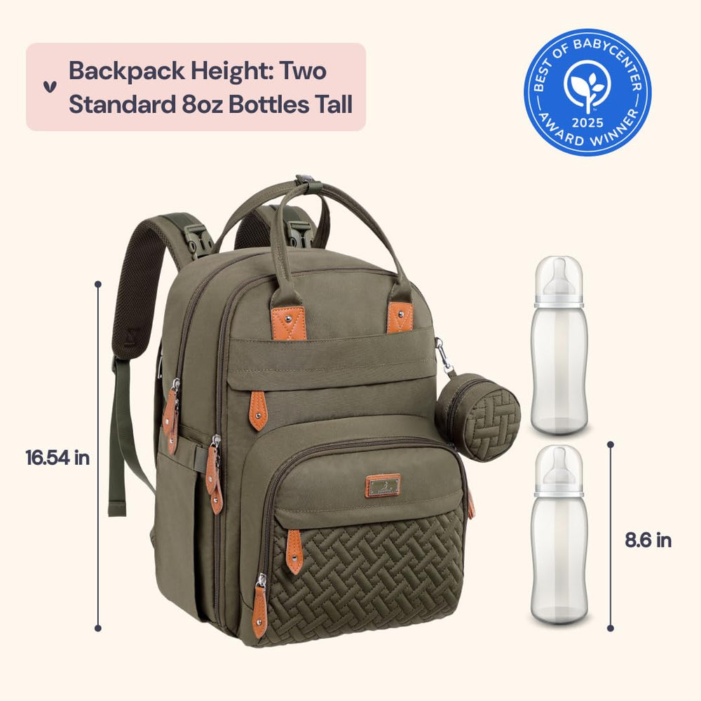 Bableroo army green interior compartments hold bottles and baby essentials.