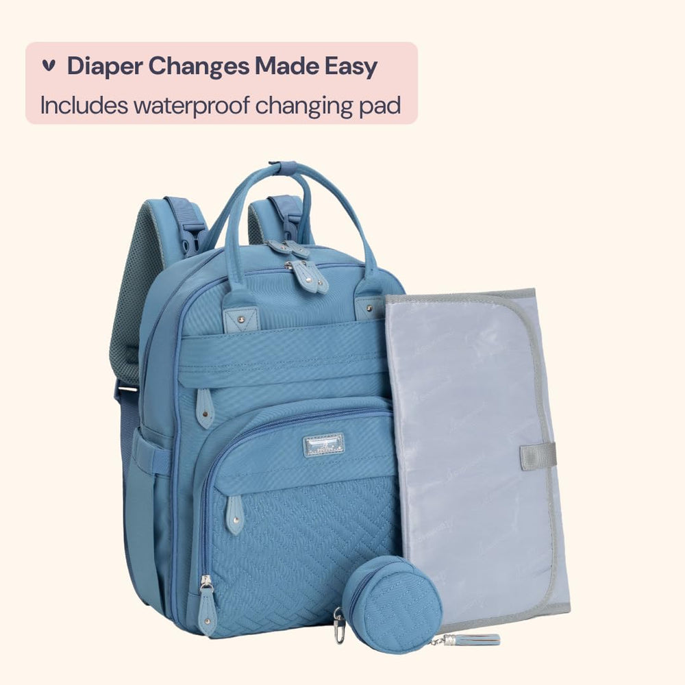 BabbleRoo diaper bag ergonomic back panel supports comfortable all-day wear.