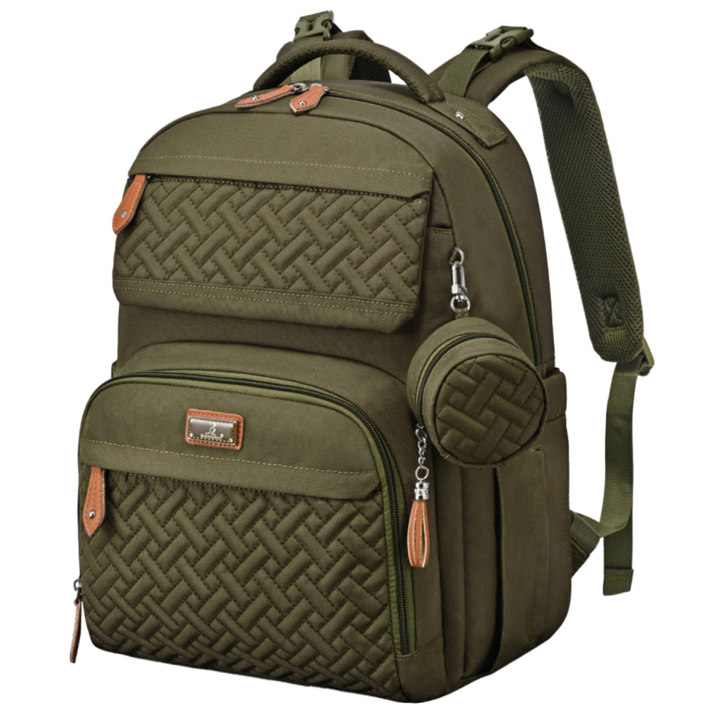 BabbleRoo diaper bag backpack open layout shows organized compartments for quick diaper changes.