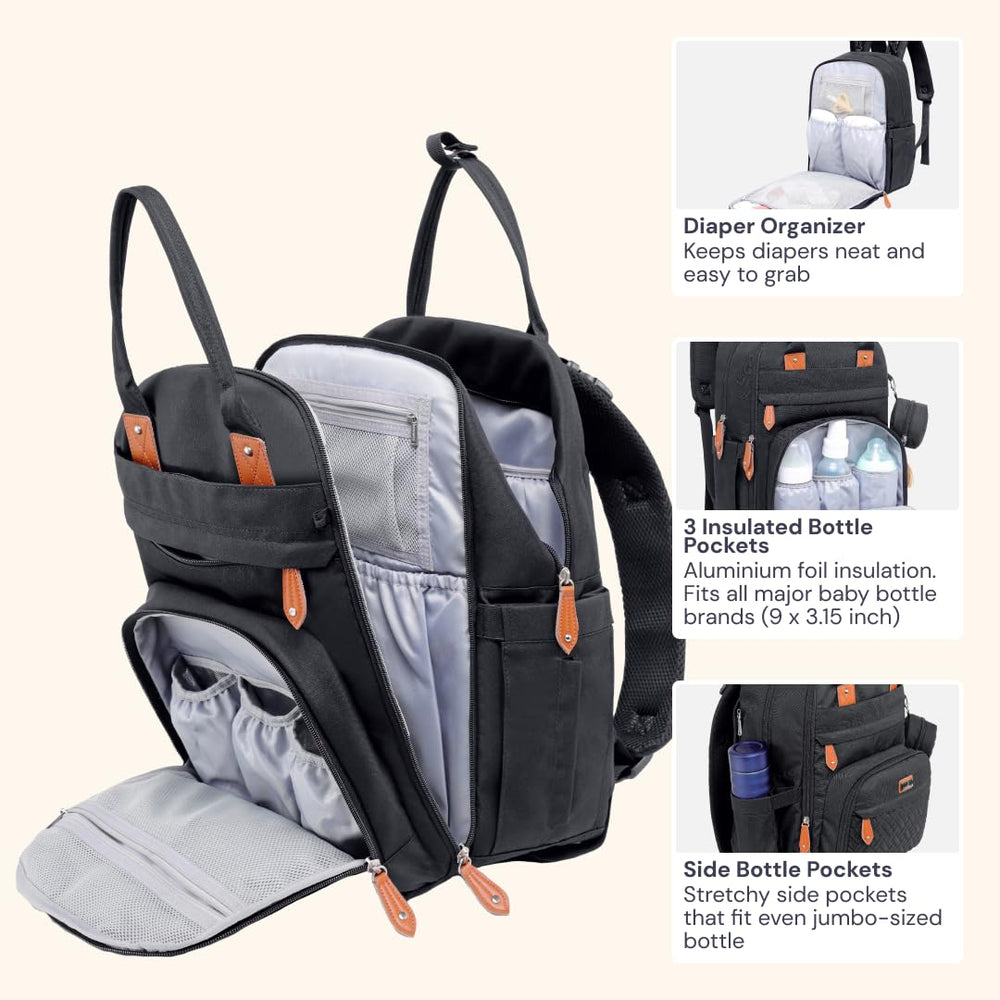 BabbleRoo Diaper Bag Backpack changing pad tucked in for quick diaper changes