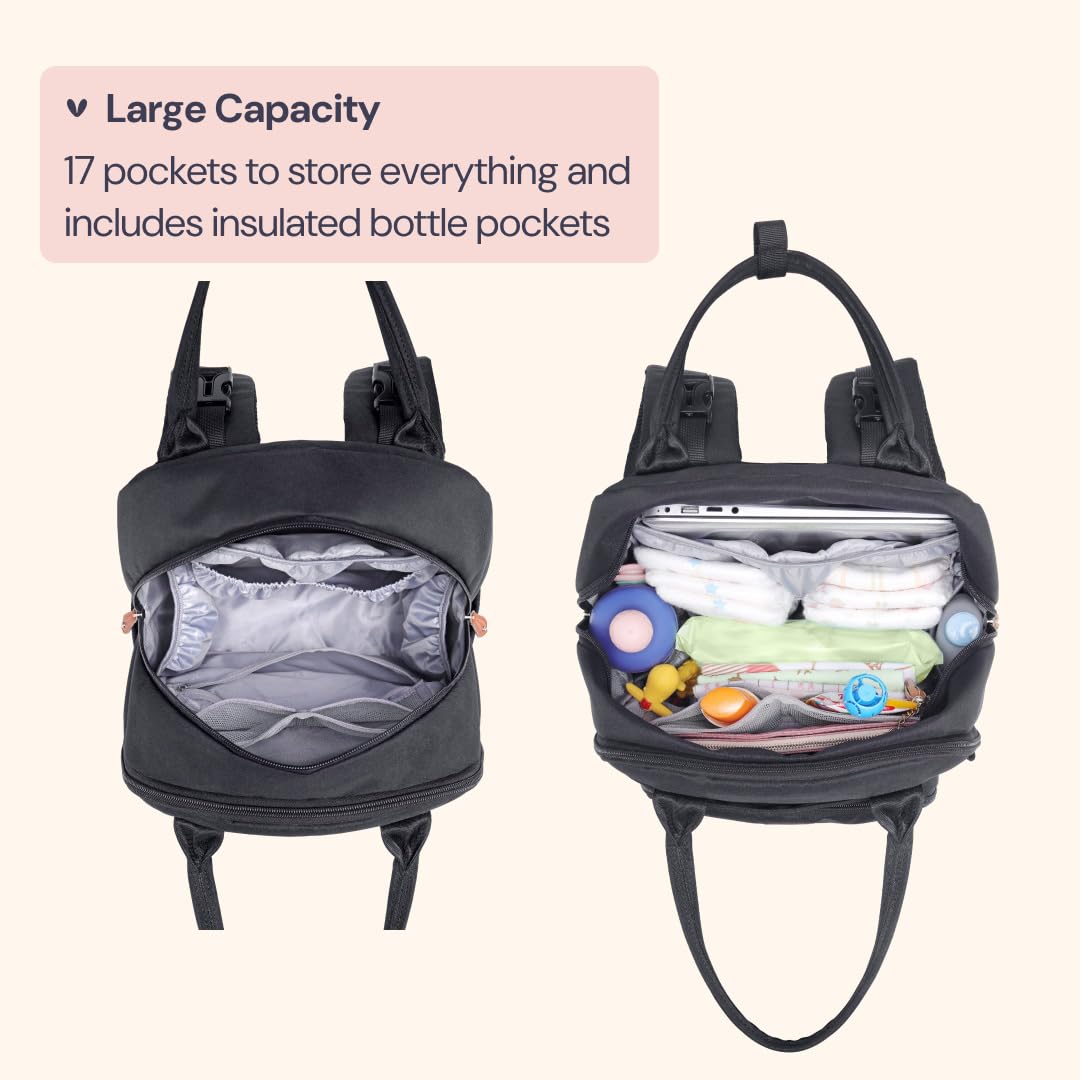 BabbleRoo Diaper Bag Backpack insulated bottle pockets keep drinks at temperature for feeds