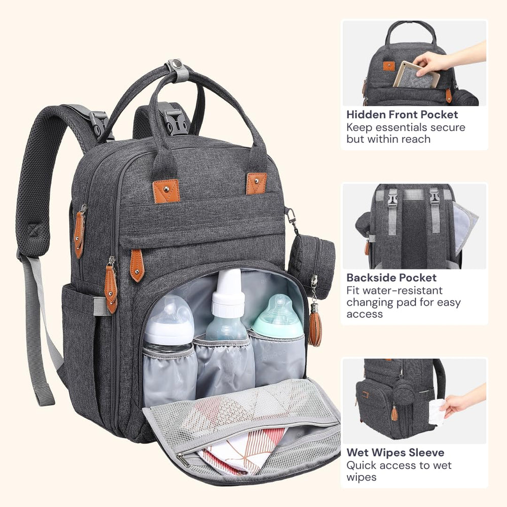 BabbleRoo diaper bag backpack laptop compartment for light work days