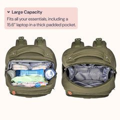 BabbleRoo diaper bag backpack luggage strap enables easy suitcase stacking during travel.