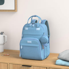 BabbleRoo diaper bag backpack pockets layout highlights 19 pockets for organized baby gear.