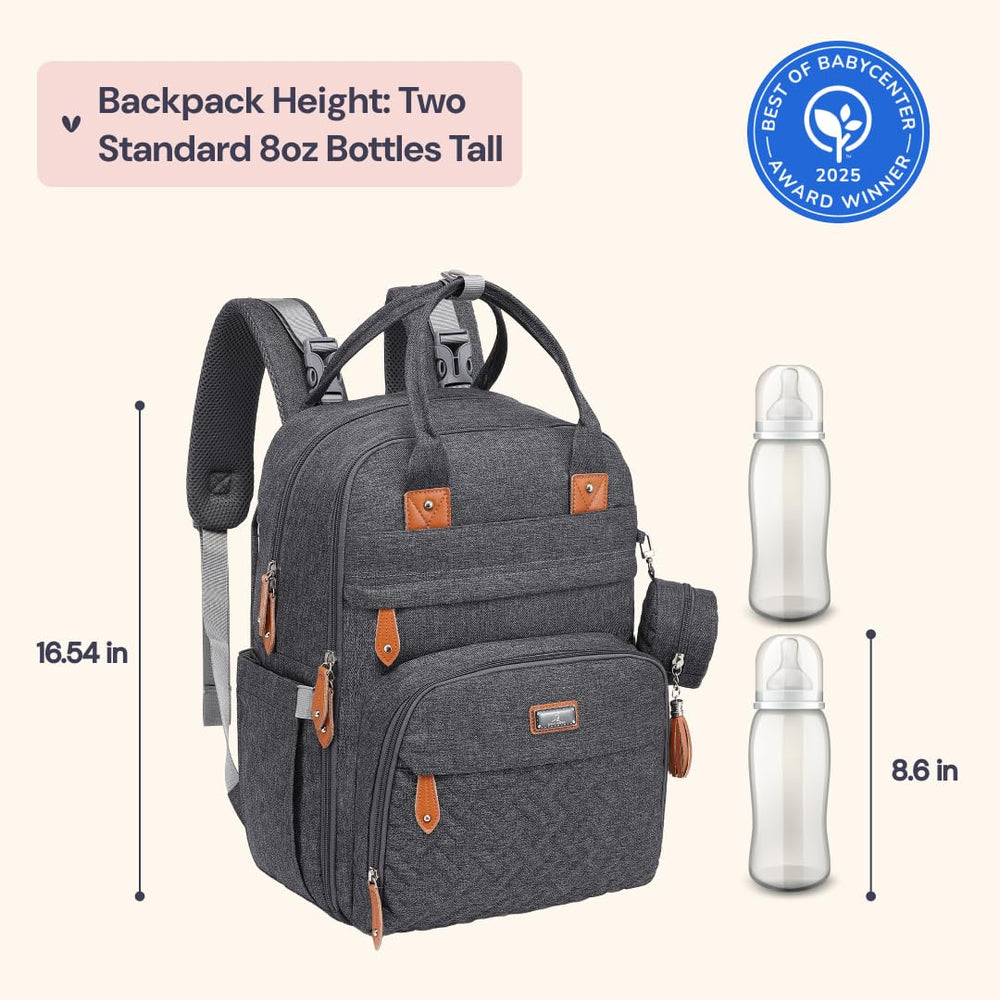 BabbleRoo diaper bag backpack with stroller clips for hands-free errands
