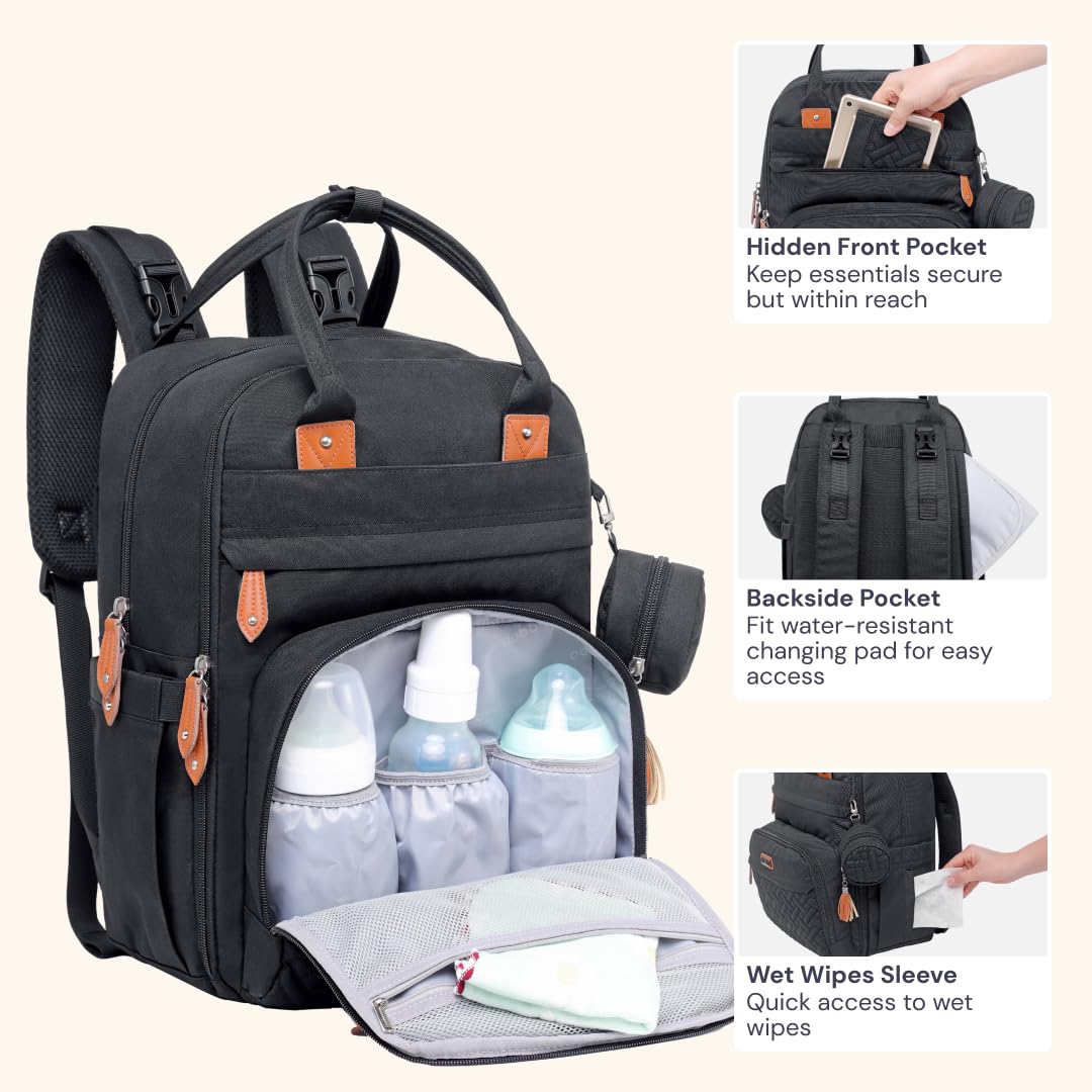 BabbleRoo Diaper Bag Backpack stroller clips enable hands-free outings