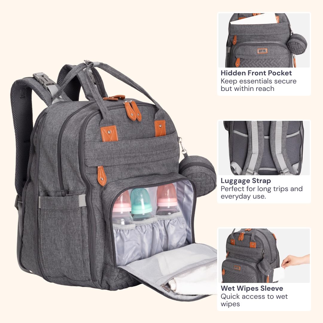 Bableroo stroller clips attach bag securely to a stroller for hands-free travel.