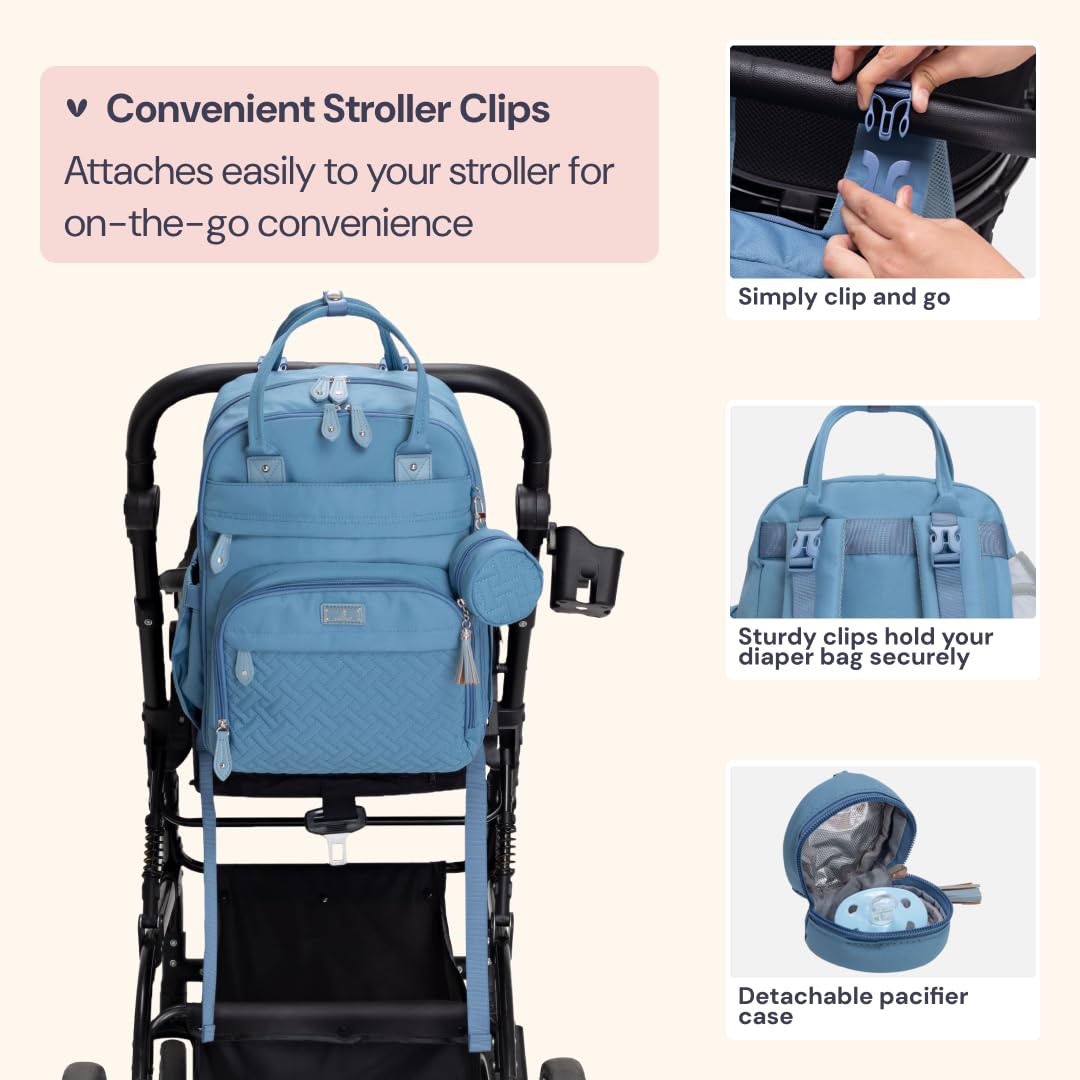 BabbleRoo diaper bag water-resistant fabric shields contents in rain or splashes.