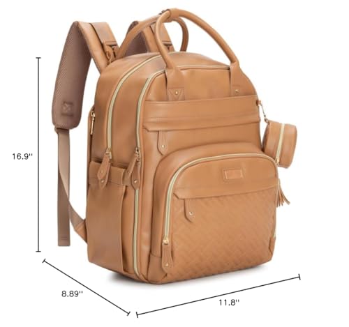 BabbleRoo leather diaper bag backpack ergonomic straps and padded back panel for comfort.