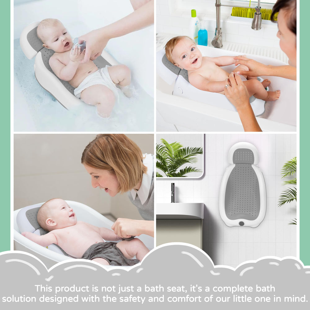 Babove baby bath support soft silicone bottom grips surfaces for safe bathing.